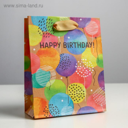 Пакет крафтовый вертикальный «Happy birthday»